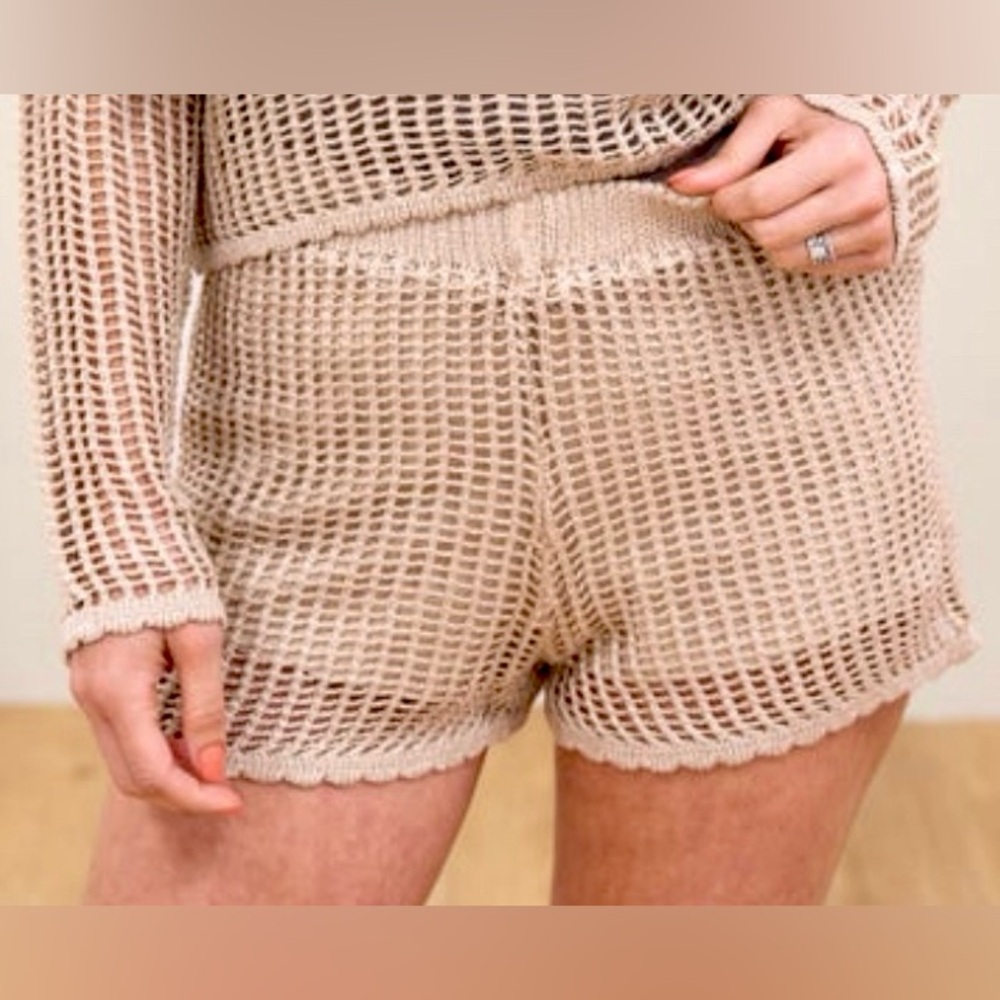 OCEAN DRIVE - Hazel Wood Tan Crochet Shorts w/ Built In Lining & Scalloped Edges